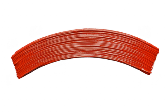 A vibrant red paint stroke is displayed on transparency background, showcasing smooth, curved texture. bold color and dynamic shape evoke creativity and artistic expression