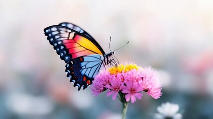 Vibrant butterfly on a delicate pink flower