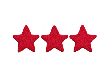A Three red textured stars are aligned against plain background, creating simple and bold visual. stars have rough surface, adding depth and interest to composition