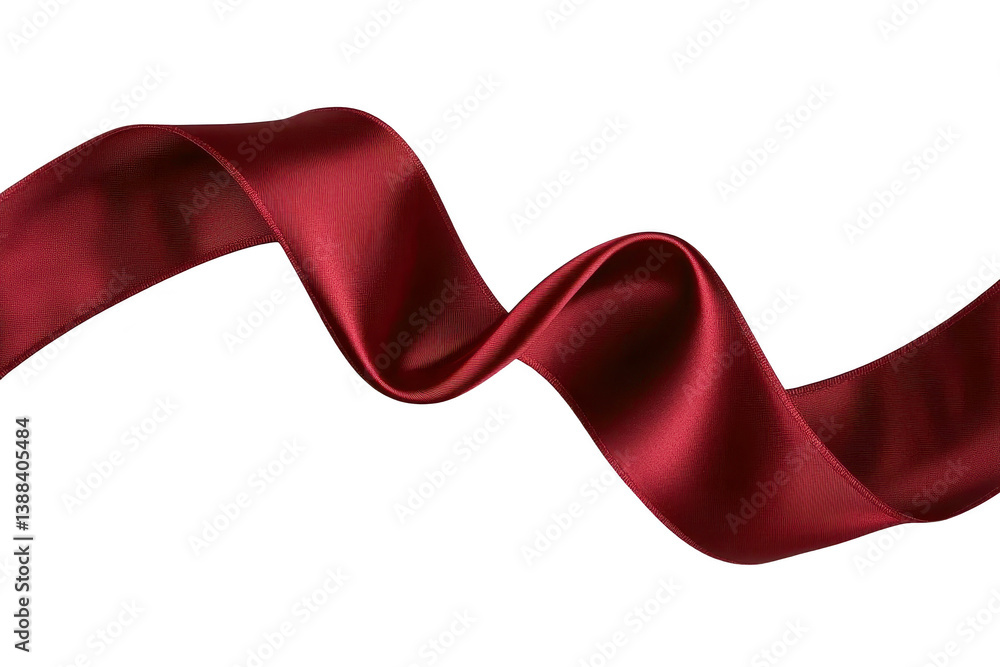 Poster a flowing red ribbon gracefully twists against transparent background, showcasing its smooth texture