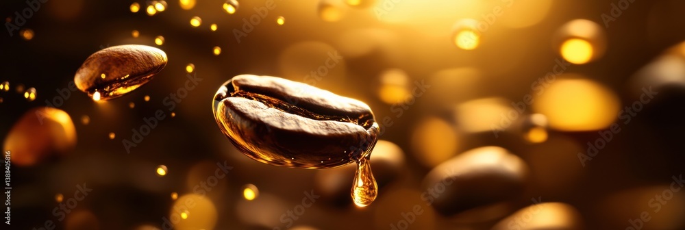 Leinwandbilder coffee beans transformed into luminous golden droplets creating a high-end luxurious abstract backgr