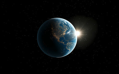 Rising Sun over Earth: The Earth is bathed in the warm glow of the sun, a breathtaking view from space. A symbol of new beginnings, exploration, and our place in the cosmos.