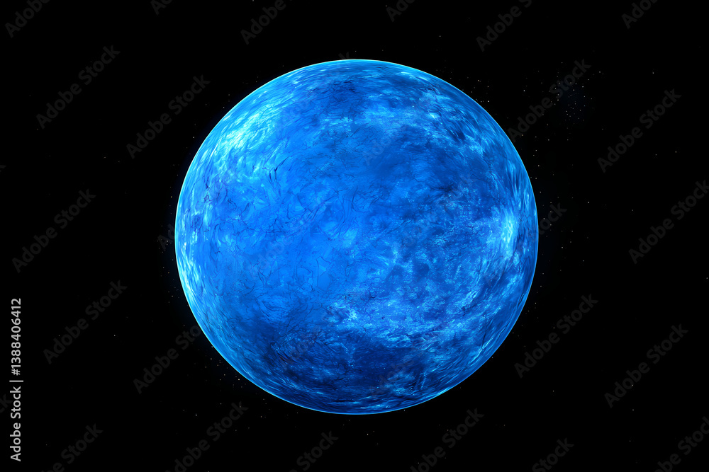 Poster mystical azure orb: a mesmerizing cosmic sphere floats in the dark expanse of the universe. rendered