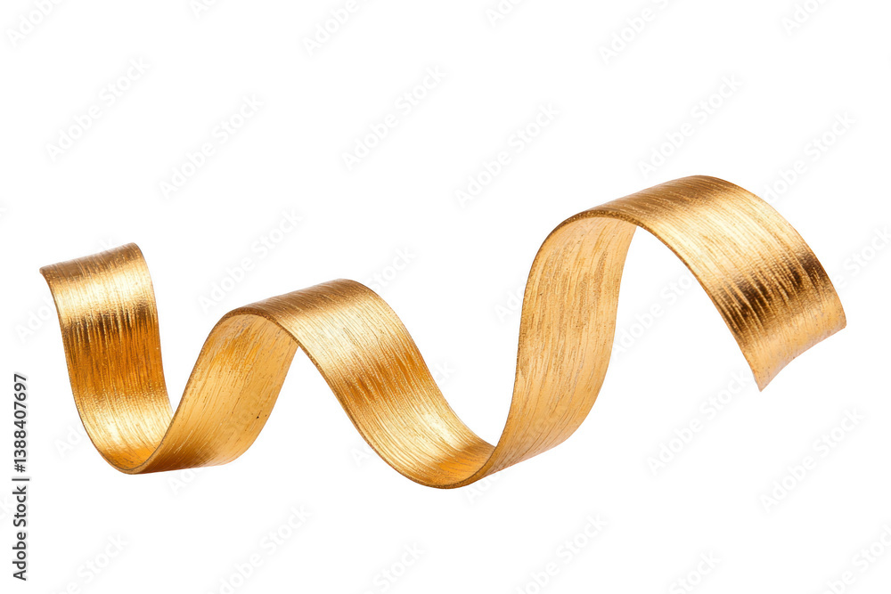 Poster a shiny, golden ribbon elegantly curls against transparency background, showcasing its luxurious tex