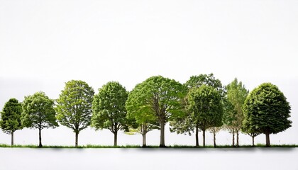 a row of trees with a white background