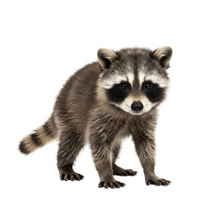 Fototapeta premium A baby raccoon stands on a transparent background.