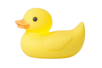Fototapeta premium A cute yellow rubber duck with cheerful expression, perfect for bath time fun. duck features smooth texture and classic design, making it delightful toy for children