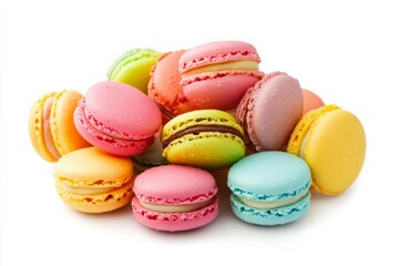 Colorful macaron pile on white background. AI generative