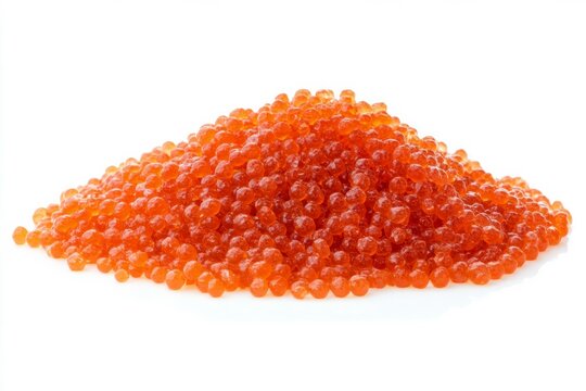 Pile of orange salmon roe on white background. AI generative
