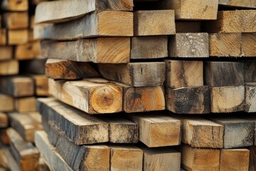 Stacked wooden planks showing natural grains and texture. AI generative