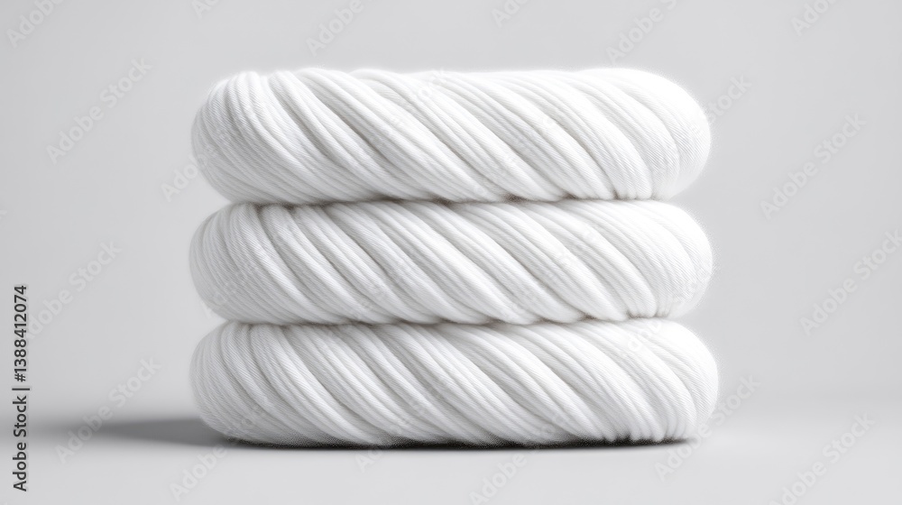 Poster white twisted fabric rolls minimalist style high-resolution studio lighting stacked close-up view te