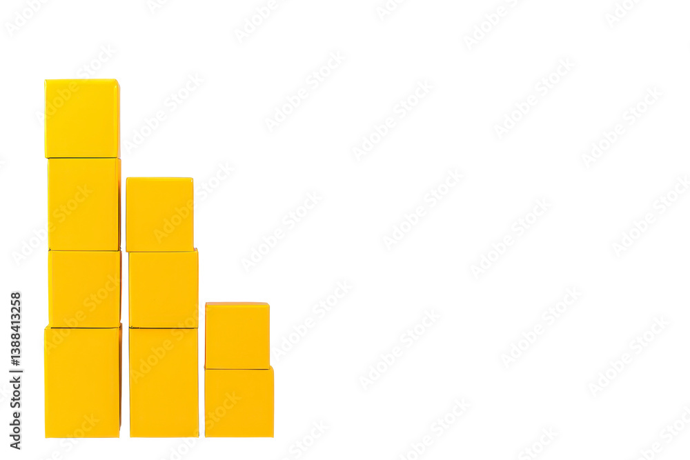 Poster a yellow blocks stacked in descending order create bar graph shape against transparency background, 