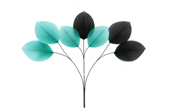A digitally created image of stylized branch with turquoise and black leaves, showcasing modern and artistic design. contrast between colors adds unique and contemporary feel - Powered by Adobe