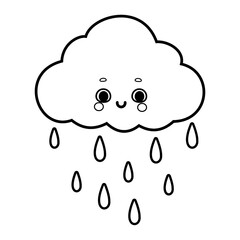 Cute cartoon rainy cloud vector illustration in black and white isolated on white background	