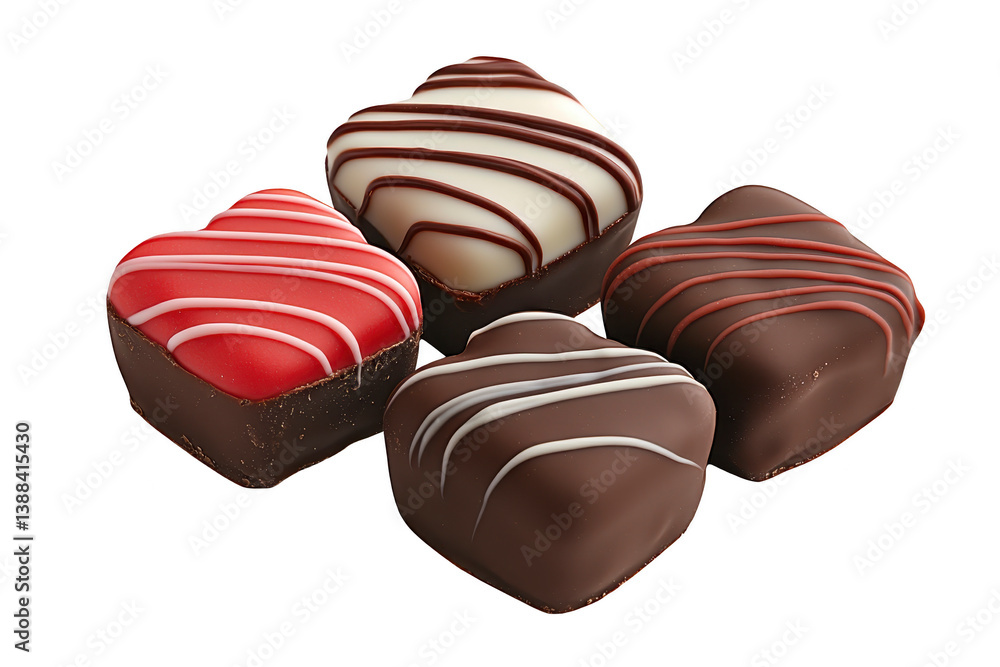Poster an assorted heart shaped chocolates with colorful icing drizzles create delightful and tempting trea
