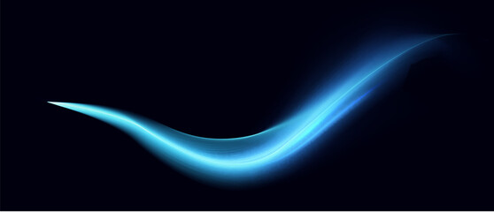 Abstract glowing blue wave with smooth gradient, dynamic motion on a dark background. Perfect for tech-themed designs, digital art, futuristic visuals, and interface backgrounds.