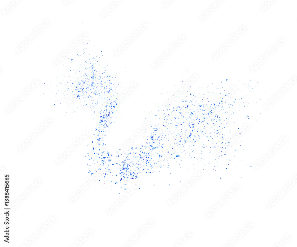 Poster Abstract blue particle trail on white background with scattered dust effect and motion dynamics. Vector for tech visual effects, scientific design, futuristic backgrounds and digital compositions.