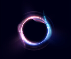 Abstract glowing circle frame with pink and blue color combination. Perfect for digital art, sci-fi themes or neon backgrounds.