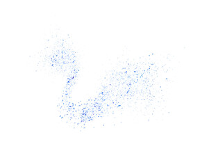Abstract blue particle trail on white background with scattered dust effect and motion dynamics. Vector for tech visual effects, scientific design, futuristic backgrounds and digital compositions.