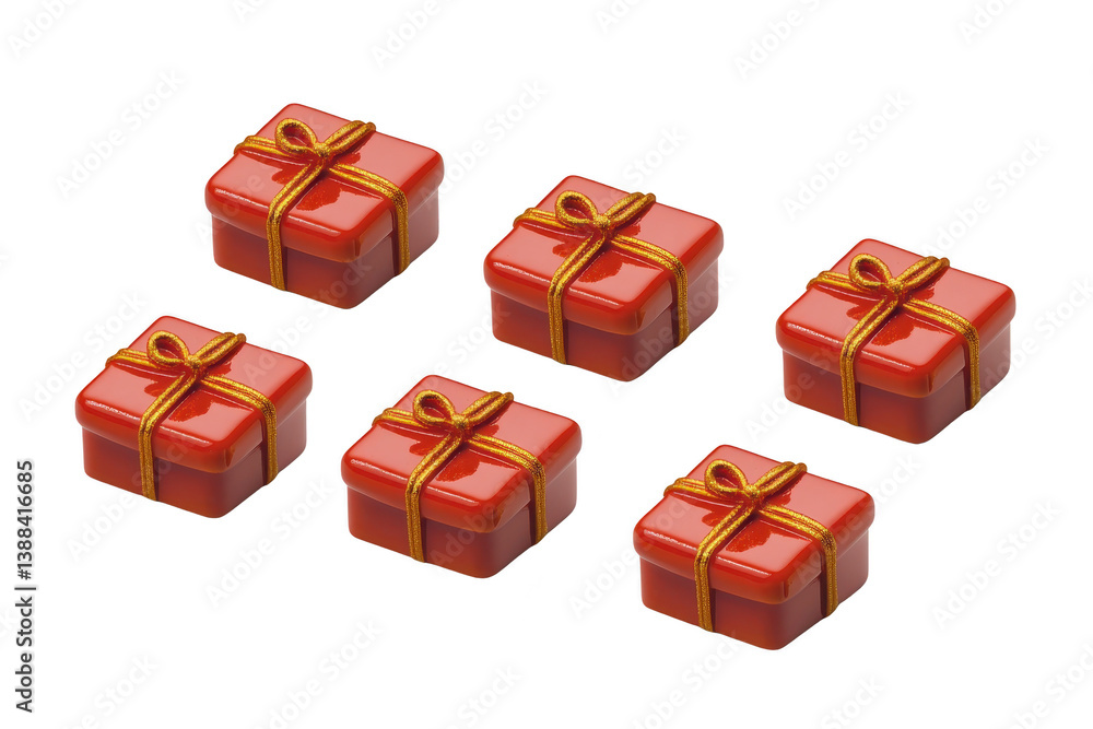 Poster a red gift boxes with golden ribbons are neatly arranged in grid pattern, creating festive and cheer
