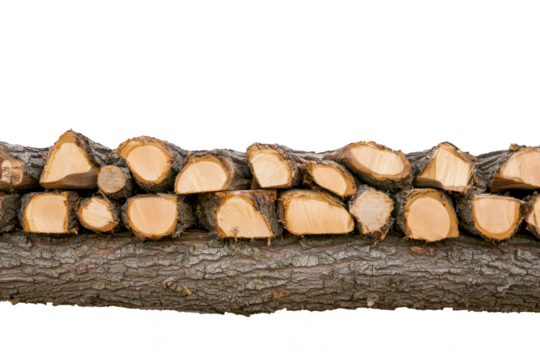 A Cut logs of wood are neatly stacked in row, showcasing natural texture and grain of timber. bark is visible, adding rustic feel to scene, perfect for themes of nature and forestry