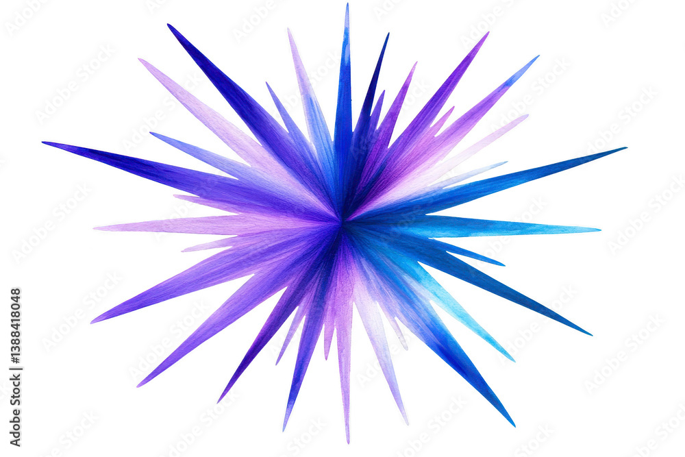 Aufkleber a vibrant, abstract starburst design with sharp, pointed edges shades of blue, purple, and white, cr