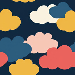 Obraz premium Whimsical cloud pattern great for kids clothes and fabrics, featuring soft hues and a clean, seamless design.