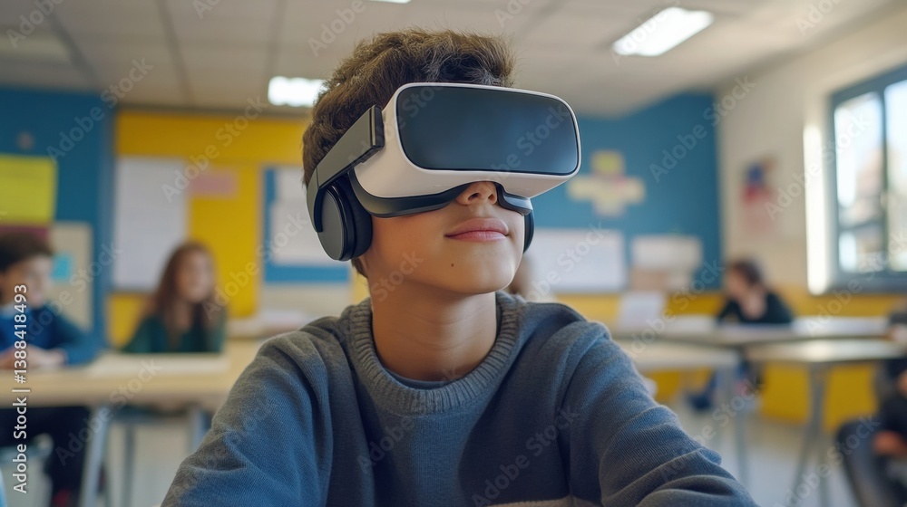 Aufkleber student engages in immersive virtual reality learning inside a futuristic digital classroom during a