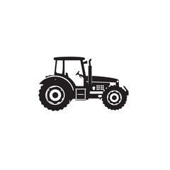 Farm tractor, black and white silhouette logo design isolated on a white background. A farm Tractor Silhouette. Vector illustration.