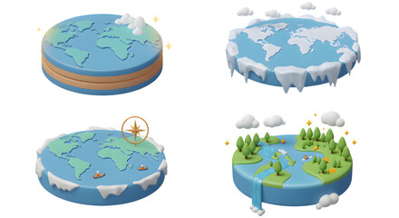 Isometric Planet Earth Variations with Climate and Travel Themes Illustration