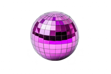 A vibrant purple disco ball with reflective tiles creates lively and festive atmosphere, perfect for parties and dance events. shiny surface reflects light various directions, adding dynamic touch