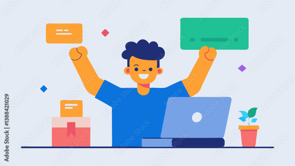 Poster crossborder transactions an online store owner celebrating after receiving a notification of a succe
