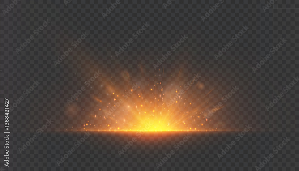 Poster solar explosion with glowing particles and radiant glow on transparent background. ideal for space v