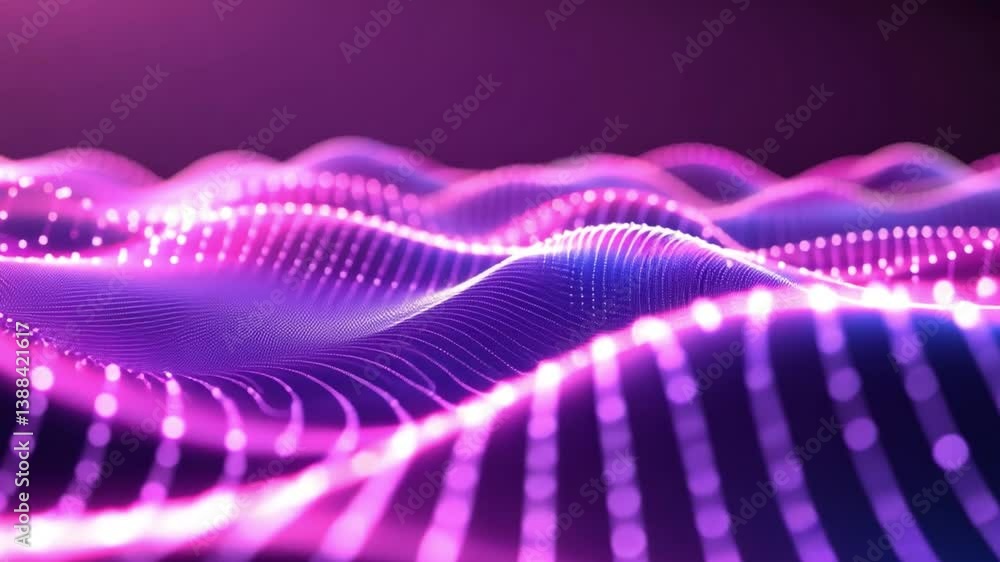 Poster abstract digital waves in vibrant purple and blue hues create mesmerizing visual effect, representin