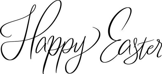 Obraz premium Happy Easter Script Typography. Hand Drawn Calligraphy Design. Decorative Font Layout. Holiday Greeting Text. Vintage Banner Concept. Spring Event Poster. Black and White Illustration