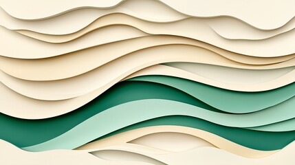 Obraz premium An elegant abstract composition featuring layered waves in soft beige and green tones, creating a sense of depth and tranquility.