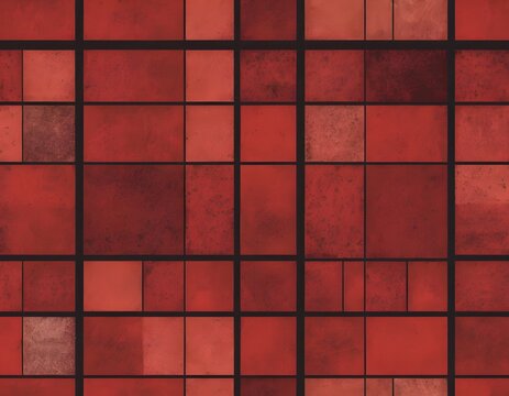 Red Geometric Shapes, A Simple Rustic Design. Grid Of Squares, Circles, Triangles, And More. Bold Shapes With Grainy Texture. Useful For Education And Creative Projects.