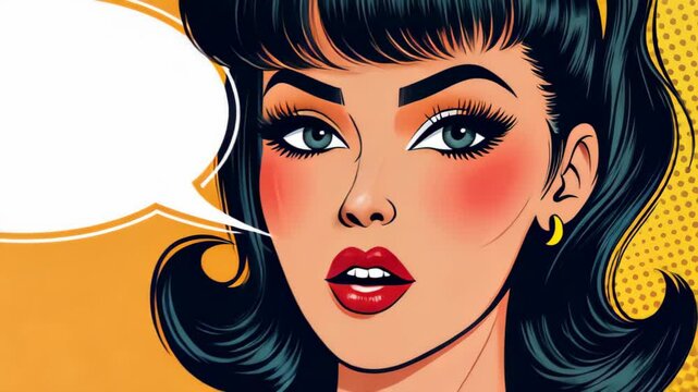 A vibrant retro comic backdrop featuring pinup women and colorful speech bubbles in a playful pop art style.