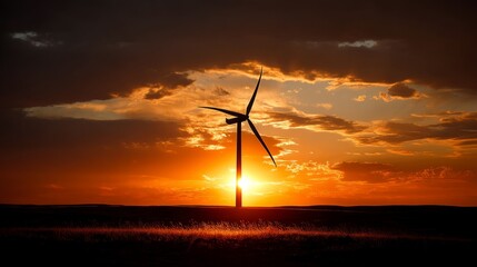 Obraz premium Generic Wind Turbine Moment Against Fiery Silhouette
