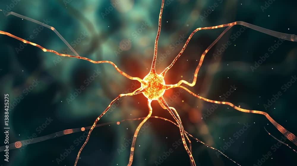 Poster glowing neuron cells with connections on abstract backdrop. ai generated