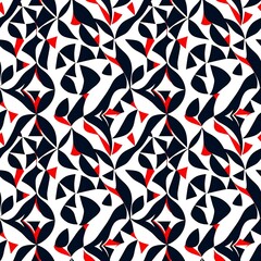 A black and red geometric pattern on a white background.