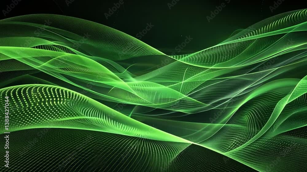 Poster vibrant abstract background with flowing green waves and lines modern, dynamic design evoking energy