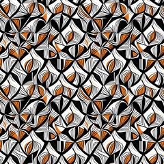 A black and white and orange abstract pattern.