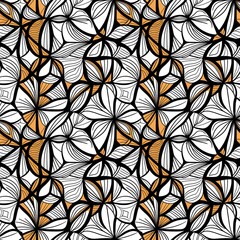 A black and white and orange floral pattern.