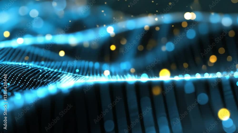 Poster mesmerizing abstract background of glowing blue waves and particles, showcasing depth and movement, 