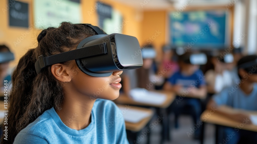 Poster student engaged in virtual reality learning in an innovative digital classroom environment