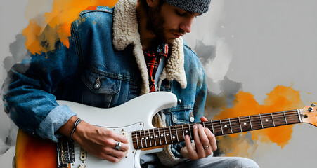 Obraz premium Musician playing guitar in creative watercolor