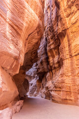 The Siq gorge, main entrance to the ancient city Petra, Jordan