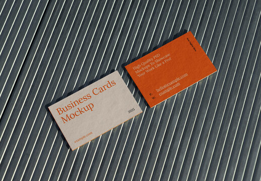 Two Business Cards on Metal Step PSD Mockup