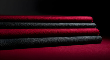 Stacked Maroon And Black Fabric Rolls